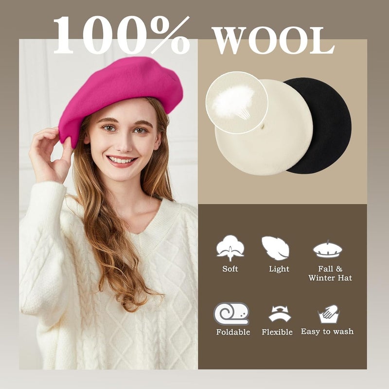 recapitula XXL 100% Wool French White Beret Hats for Women Man Painter hat Classic Painter's Hat Girl Solid Color Classic - Image 2
